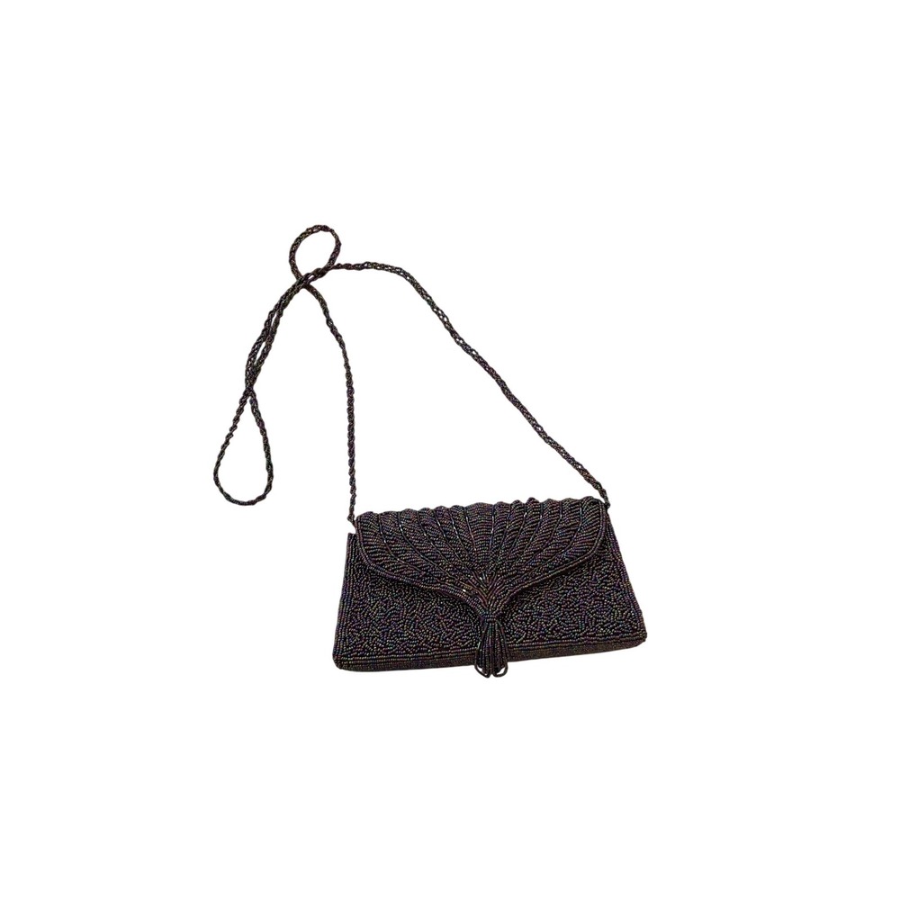 NWT vintage Carlo Fellini Iridescent Beaded Evening Bag Purple Crossbody